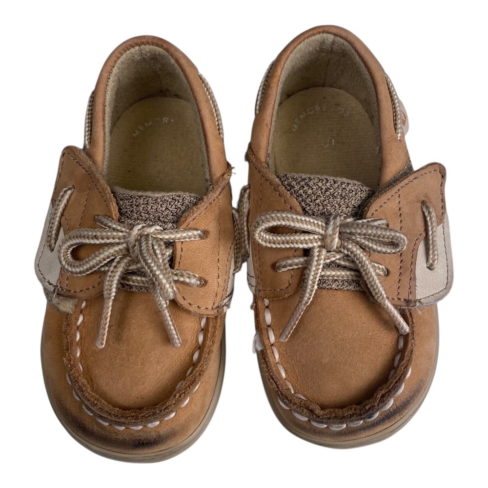 Sperry‎ Bluefish Crib Jr Tan Boat Shoes Toddler Kids US 4M Leather Upper